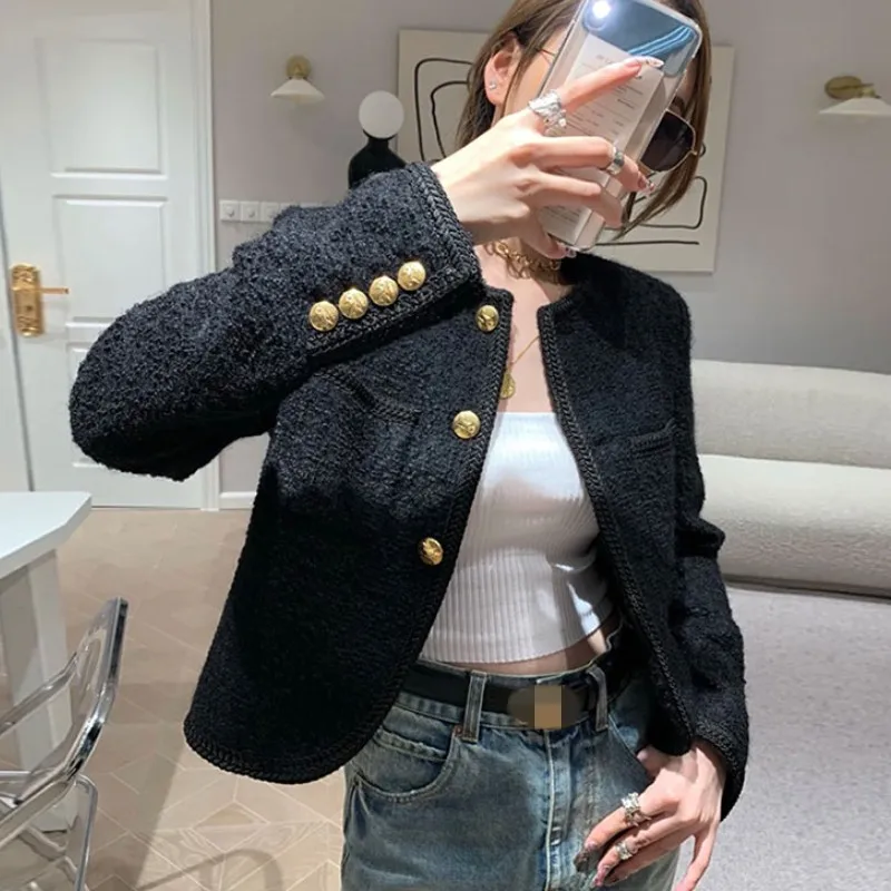 Pop Arrived Small Fragrance Women Black Tweed Outerwear Autumn Winter Golden Button Blends Wool Female Long Sleeve Jacket Coat
Pop Arrived Small Fragrance Women Black Tweed Outerwear Autumn Winter Golden Button Blends Wool Female Long Sleeve Jacket Coat