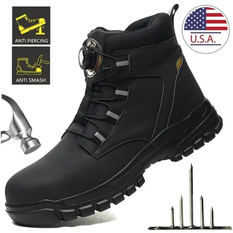 Waterproof Safety Boots Men Indestructible Steel Toe Work Boots Anti-smash Stab-resistant Safety Shoes Biker Botas Para Hombre