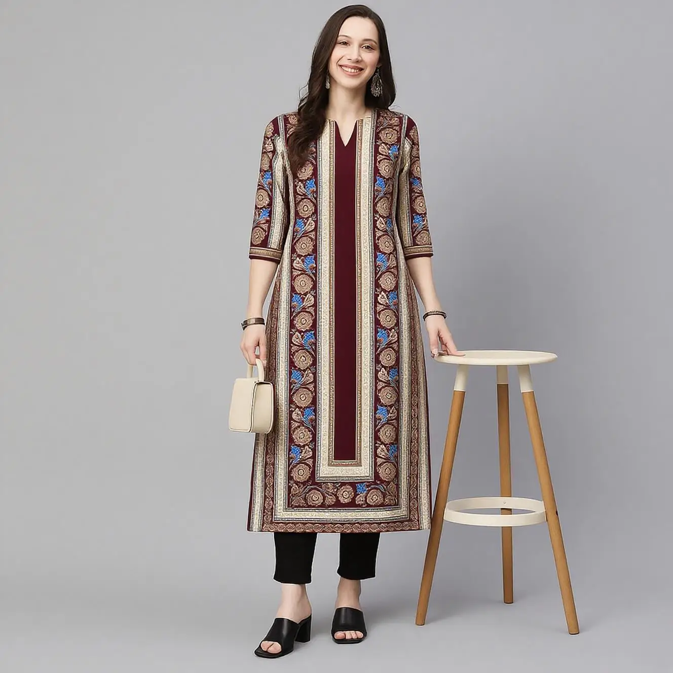 Мусульманское женское модное и удобное платье Курта с длинными рукавами, прямая трубка, повседневное этническое женское платье Абая, элегантное роскошное платье
Мусульманское женское модное и удобное платье Курта с длинными рукавами, прямая трубка, повседневное этническое женское платье Абая, элегантное роскошное платье