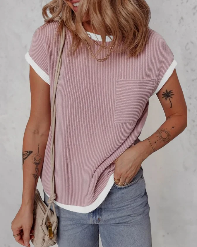 New Fashion 2025 Summer Colorblock Round Neck Short Sleeve Ribbed T Shirt Casual Loose Fit Kni Top Sexy Elegant Pullover Tops
New Fashion 2025 Summer Colorblock Round Neck Short Sleeve Ribbed T Shirt Casual Loose Fit Kni Top Sexy Elegant Pullover Tops