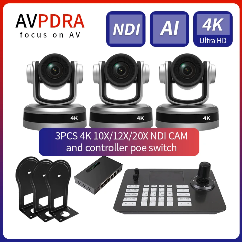 3pcs 4K 10X/20X Conference Camera NDI SDI USB HDMI IP PTZ Cam Live Streaming Support POE for Church One Joystick controller
3pcs 4K 10X/20X Conference Camera NDI SDI USB HDMI IP PTZ Cam Live Streaming Support POE for Church One Joystick controller