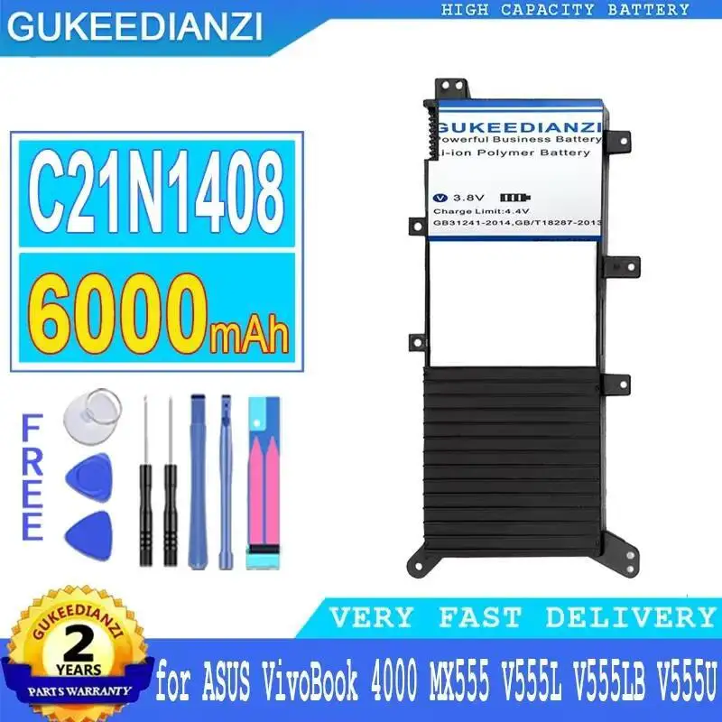 Аккумулятор для ноутбука C21N1408 для Asus Vivobook 4000 MX555 V555L V555LB V555U, высокая емкость, 6000 мАч, надежная замена
Аккумулятор для ноутбука C21N1408 для Asus Vivobook 4000 MX555 V555L V555LB V555U, высокая емкость, 6000 мАч, надежная замена