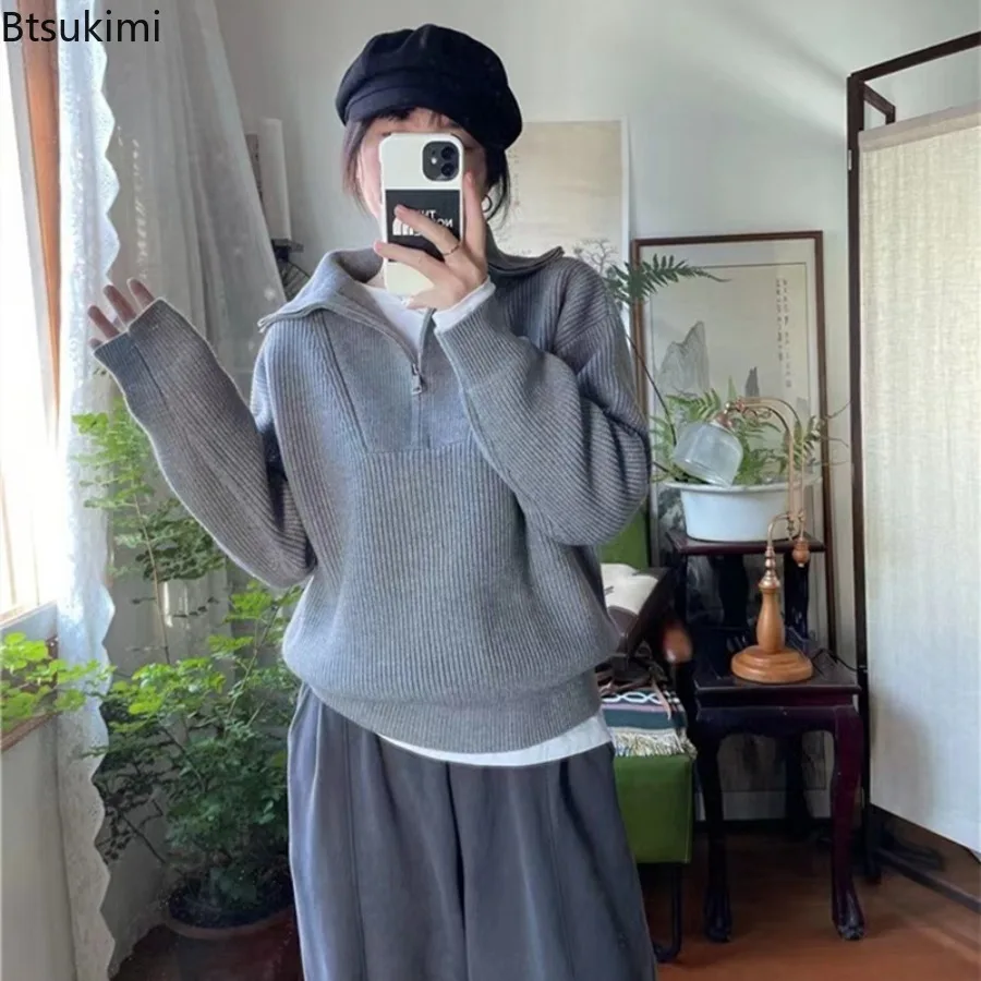 New Woman Half Zip Long Sleeve Knit Pullover Autumn Winter Casual Turn Down Collar Sweater Woman Solid Loose Turtleneck Jumper
New Woman Half Zip Long Sleeve Knit Pullover Autumn Winter Casual Turn Down Collar Sweater Woman Solid Loose Turtleneck Jumper