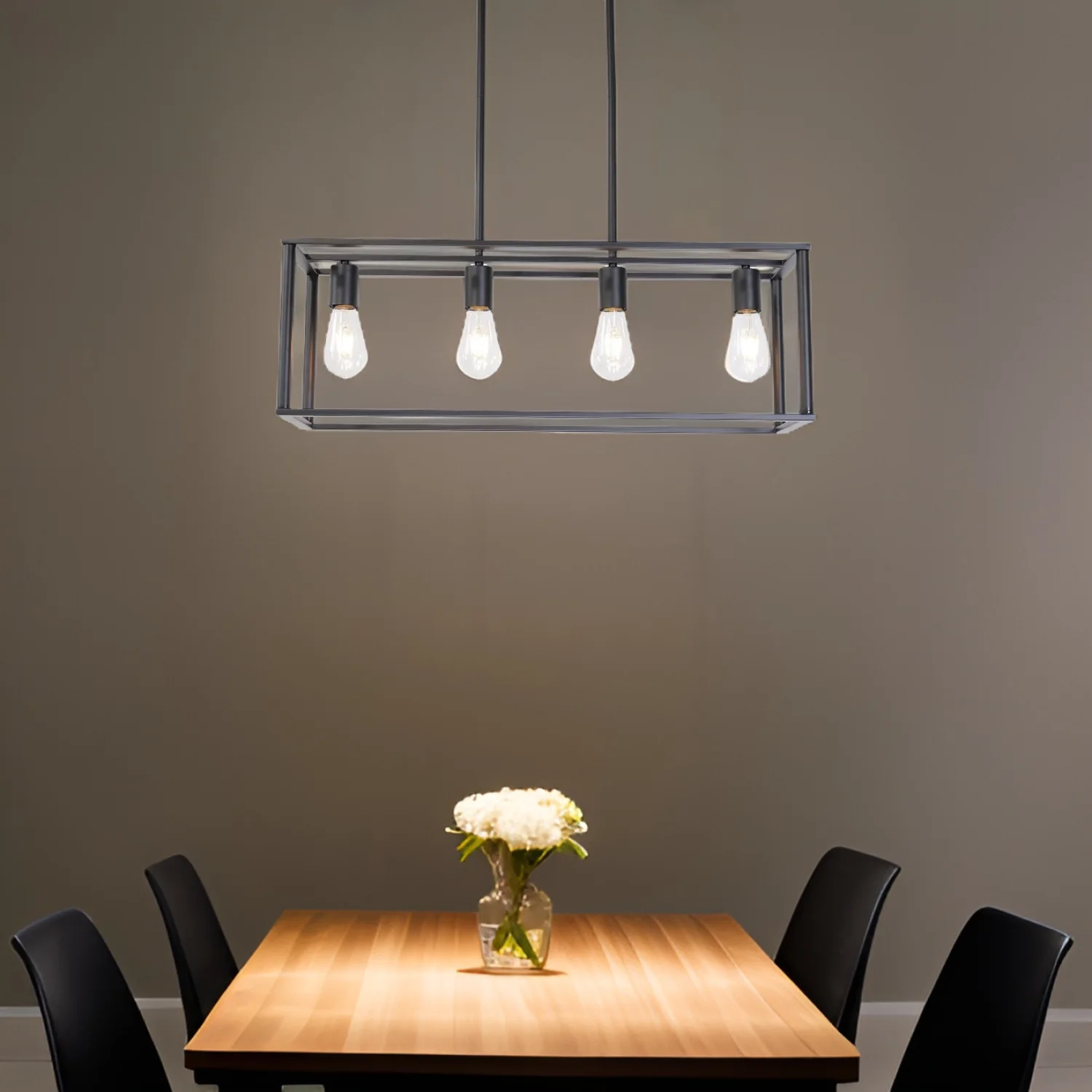 4 Light Industrial Vintage Pendant Lighting - Modern Black Linear Cage Chandelier
4 Light Industrial Vintage Pendant Lighting - Modern Black Linear Cage Chandelier