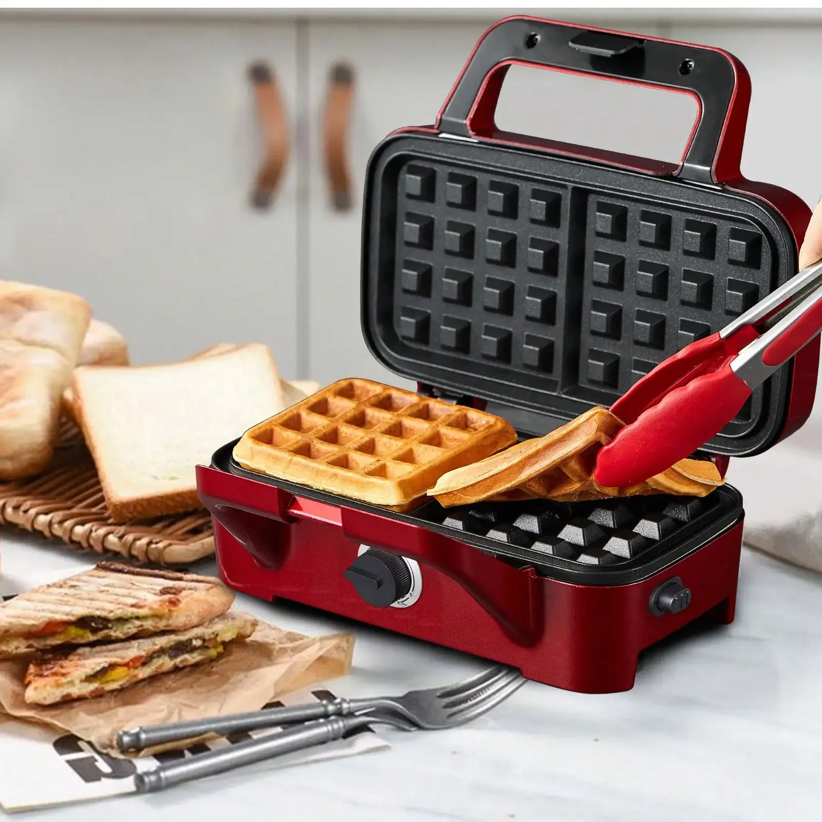 Waffle Maker 3 In 1 Sandwich Maker 1200W Panini Press With Removable Plates And 5-Gear Temperature Control, Non-Stick Coating Ea
Waffle Maker 3 In 1 Sandwich Maker 1200W Panini Press With Removable Plates And 5-Gear Temperature Control, Non-Stick Coating Ea
