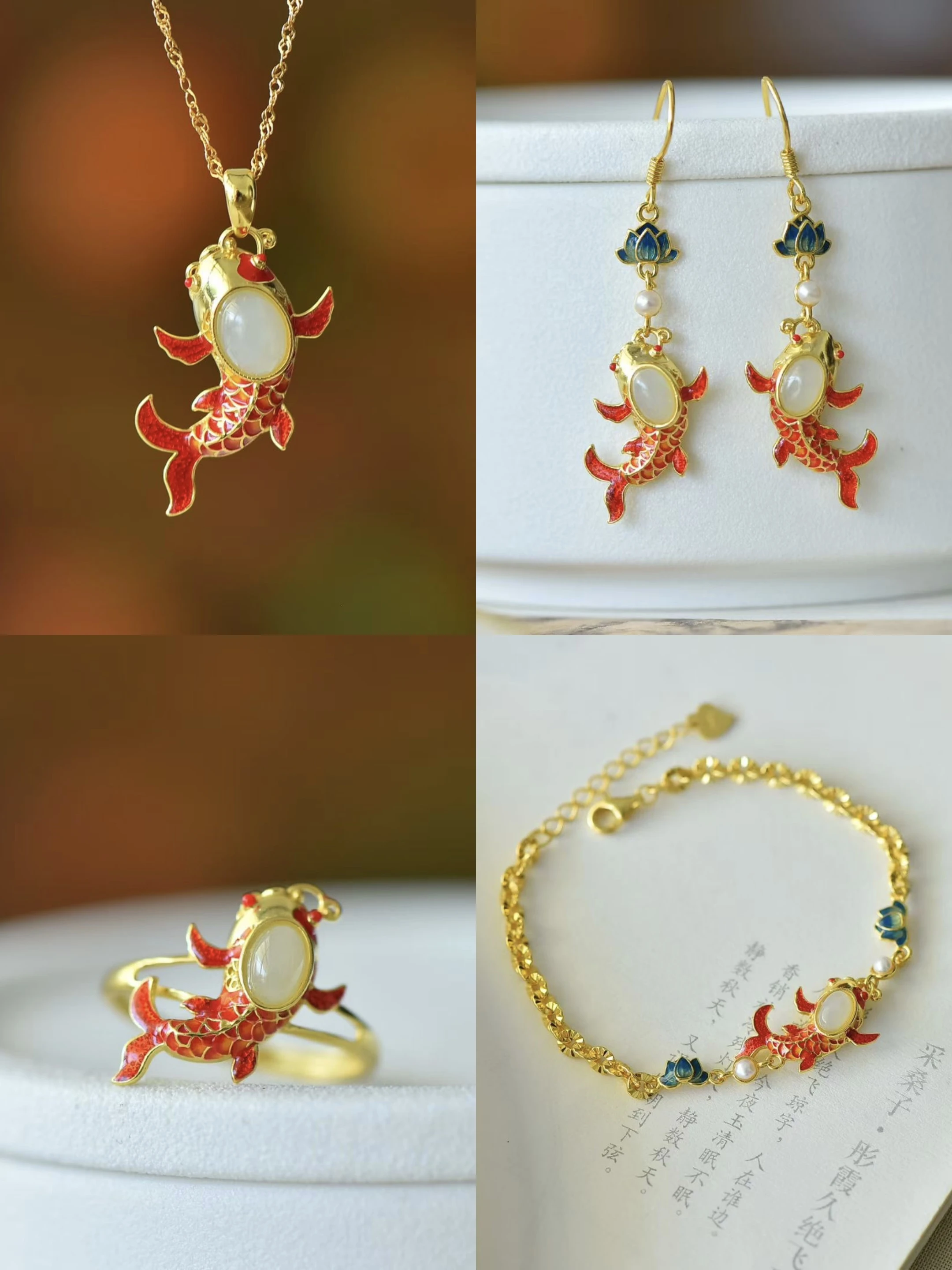 Certificated 925 Silver Natural Nephrite Jade Fortune Koi Bracelet/Earring/Necklace/Ring Real Stone Red Lucky Charm Jewelry Set
Certificated 925 Silver Natural Nephrite Jade Fortune Koi Bracelet/Earring/Necklace/Ring Real Stone Red Lucky Charm Jewelry Set