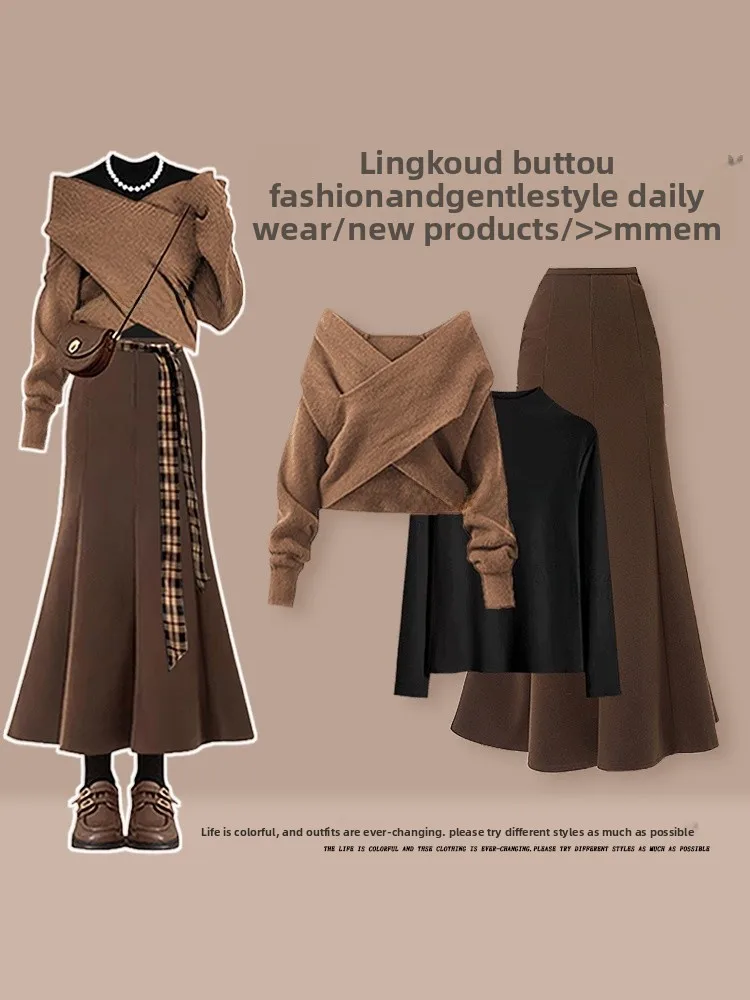 Fall Winter Knitted Sweater Base Shirt And Fish Tail Skirt Set Women's Anti Aging Light Maturity Style Three Piece Suit
Fall Winter Knitted Sweater Base Shirt And Fish Tail Skirt Set Women's Anti Aging Light Maturity Style Three Piece Suit