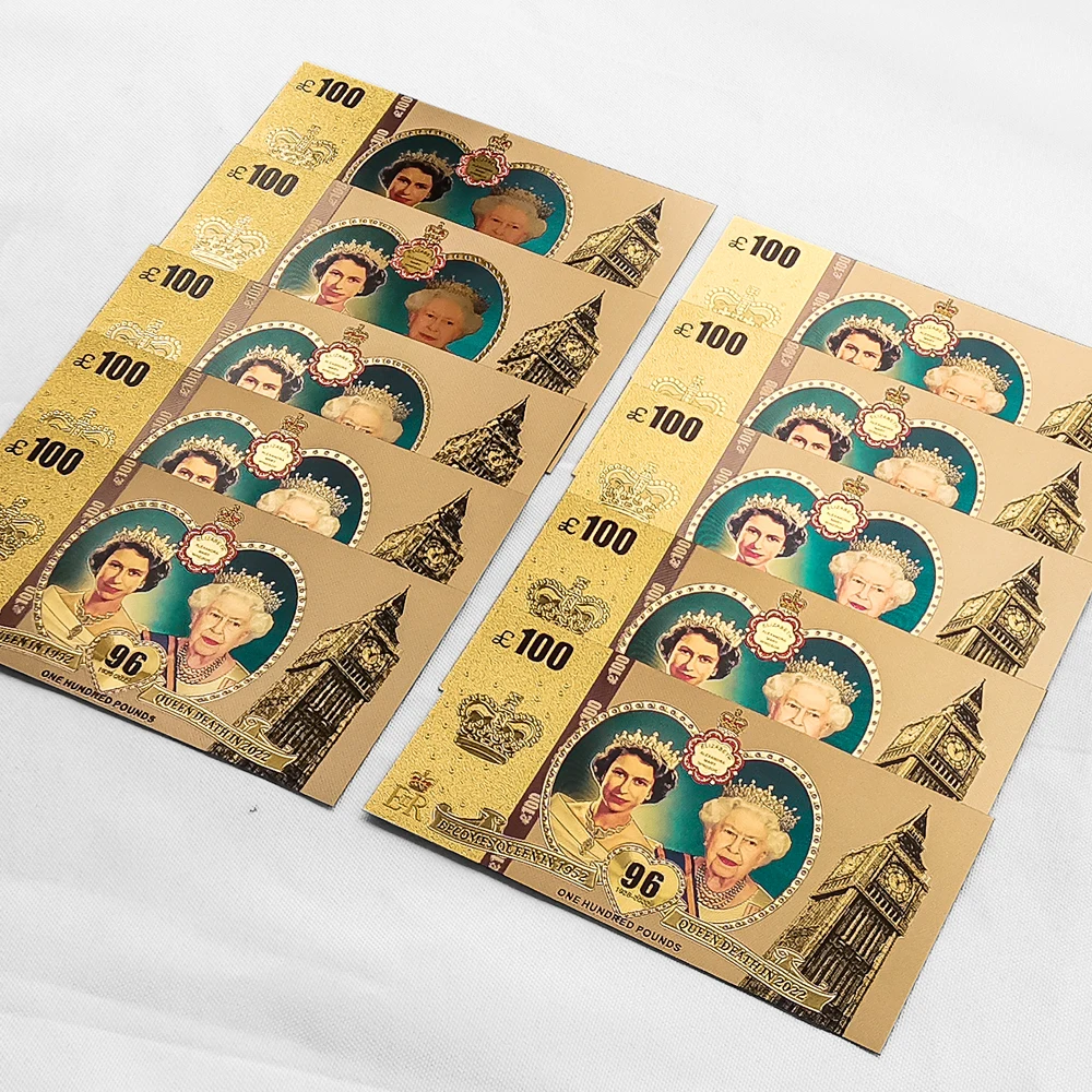1926-2022 Queen Elizabeth II Gold Plated Commemorative Banknotes 100Pounds Prop Money Uk Royal Family Gifts for Collection
1926-2022 Queen Elizabeth II Gold Plated Commemorative Banknotes 100Pounds Prop Money Uk Royal Family Gifts for Collection