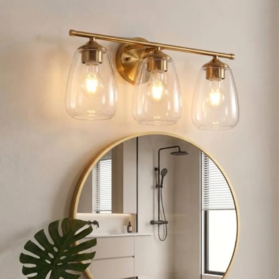 3-Light Gold Bathroom Light Fixtures Modern Wall Lights with Clear Glass Shades Bathroom Vanity Gold Wall Sconce Lamp for Mirro
3-Light Gold Bathroom Light Fixtures Modern Wall Lights with Clear Glass Shades Bathroom Vanity Gold Wall Sconce Lamp for Mirro