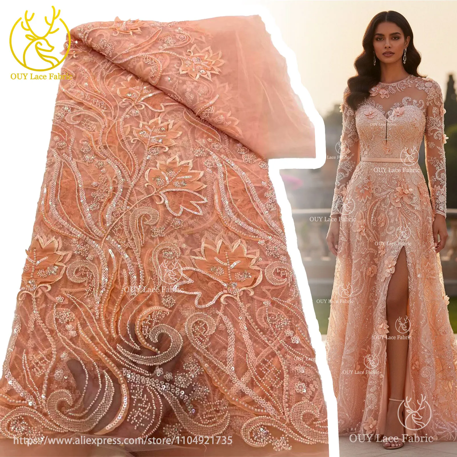 Latest Beautiful African Nigerian Lace Embroidery Beaded Lace Fabric 2025 French Sequin Lace Fabric for Wedding Party Dresses
Latest Beautiful African Nigerian Lace Embroidery Beaded Lace Fabric 2025 French Sequin Lace Fabric for Wedding Party Dresses