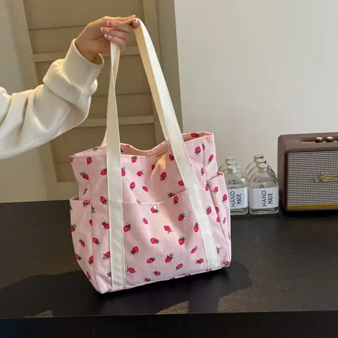 Fresh Sweet Girl Handbag Fashionable High End Corduroy Printed Shoulder Bag Leisure Shopping Commuter Women's Underarm Bag