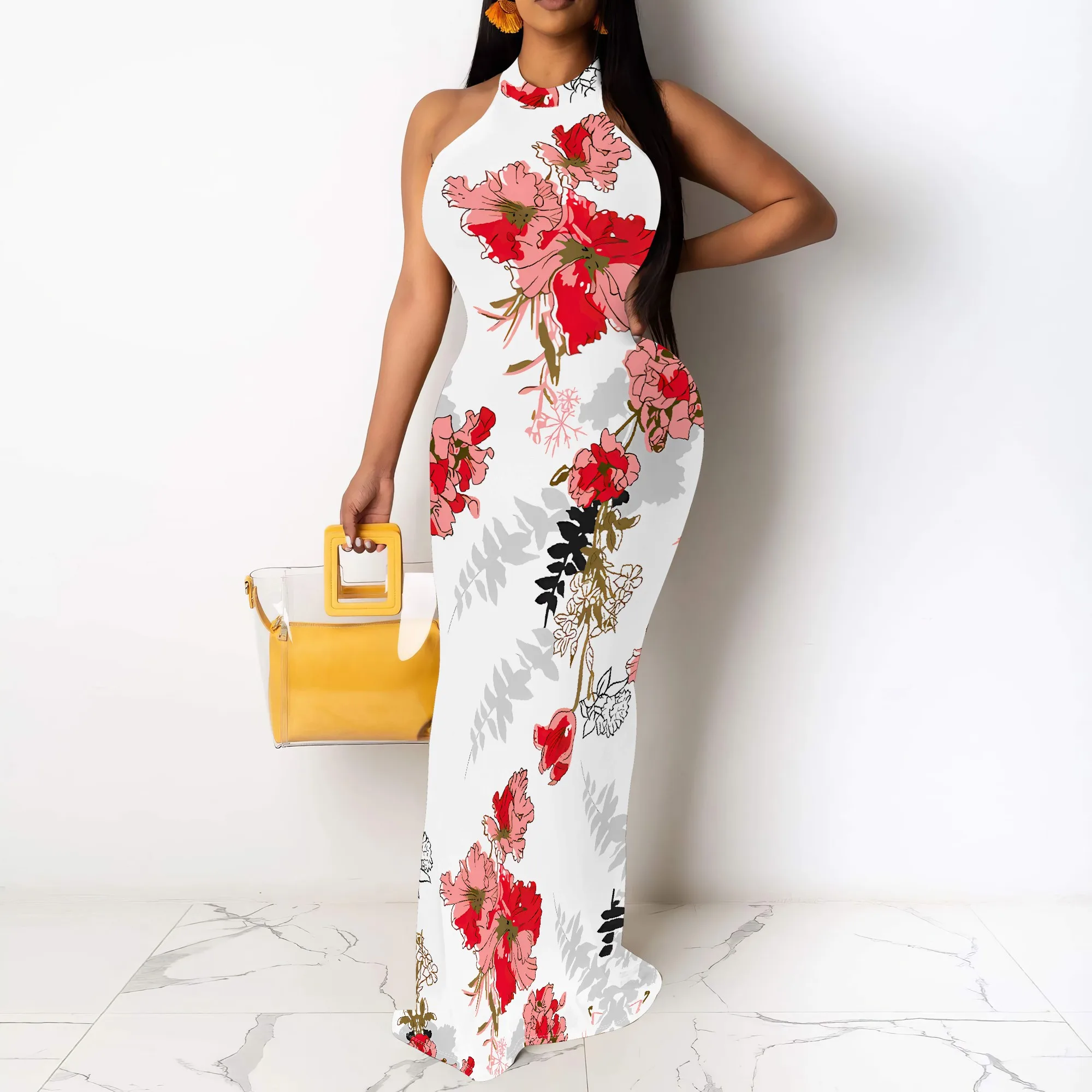 Summer Sleeveless Halter Neck Maxi Dress Women Red Floral Print Bodycon Long Dress Beach Party Outfit
Summer Sleeveless Halter Neck Maxi Dress Women Red Floral Print Bodycon Long Dress Beach Party Outfit