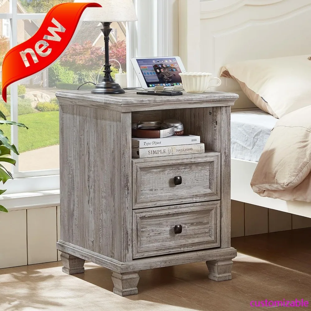 New-Farmhouse Nightstand With Charging Station, Rustic Grey Nightstand,2 Drawers End Table For Living Room,Bedside Table With Op
New-Farmhouse Nightstand With Charging Station, Rustic Grey Nightstand,2 Drawers End Table For Living Room,Bedside Table With Op