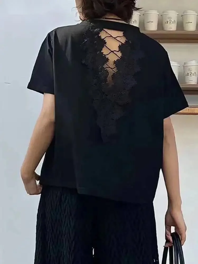 Women Back Lace Hollow Out Big Size Casual T-shirt New Round Neck Short Sleeve Fashion Tide Spring Summer
Women Back Lace Hollow Out Big Size Casual T-shirt New Round Neck Short Sleeve Fashion Tide Spring Summer