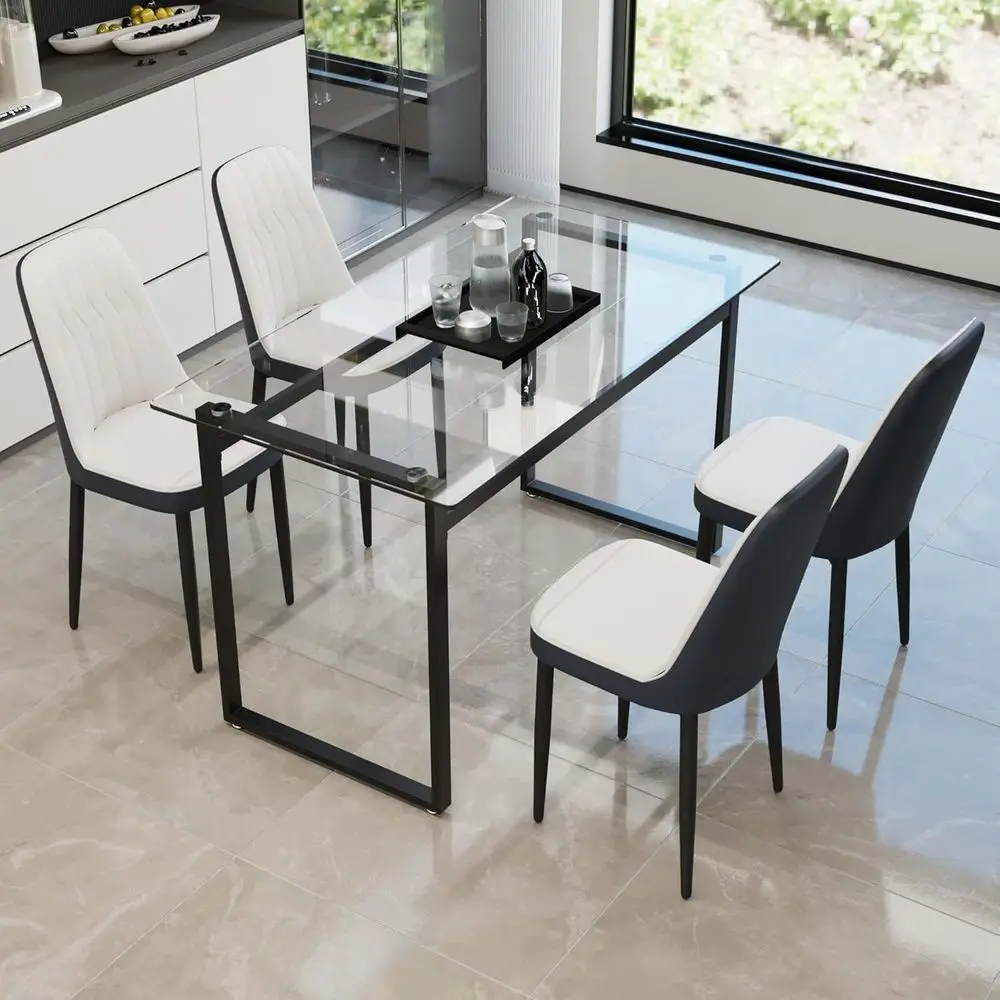 Набор прямоугольных стеклянных обеденных столов на 4 человека со стульями из искусственной кожи для дома, кухни или офиса
Набор прямоугольных стеклянных обеденных столов на 4 человека со стульями из искусственной кожи для дома, кухни или офиса