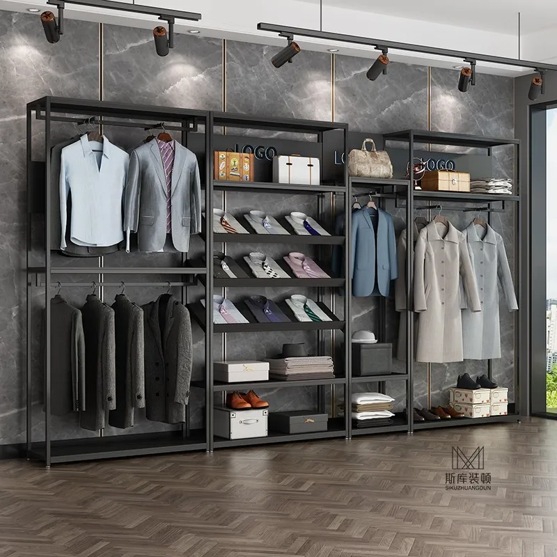 Clothing store display rack, shirt suit display rack, hanger, storage rack, wrought iron double-layer combination shelf, floor.
Clothing store display rack, shirt suit display rack, hanger, storage rack, wrought iron double-layer combination shelf, floor.
