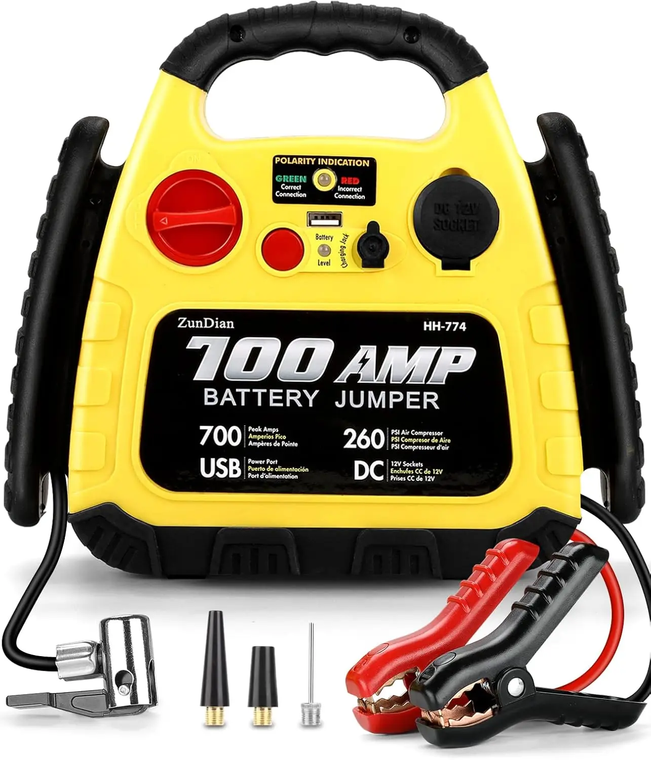 12V Car Jump Starter with Air Compressor, 700A Peak, Portable Power Station for 5.0L Engines, LED Light
12V Car Jump Starter with Air Compressor, 700A Peak, Portable Power Station for 5.0L Engines, LED Light