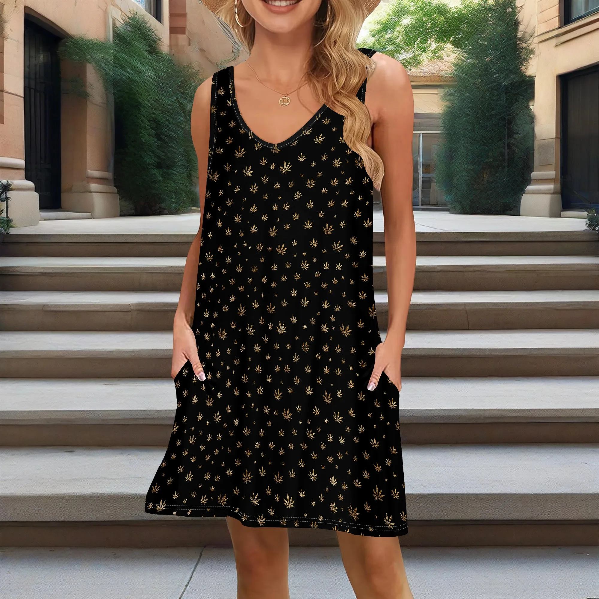 Black Culture Leaf Print V-Neck Sleeveless Dress with Pockets XS-2XL for Juneteenth or Summer Festival
Black Culture Leaf Print V-Neck Sleeveless Dress with Pockets XS-2XL for Juneteenth or Summer Festival