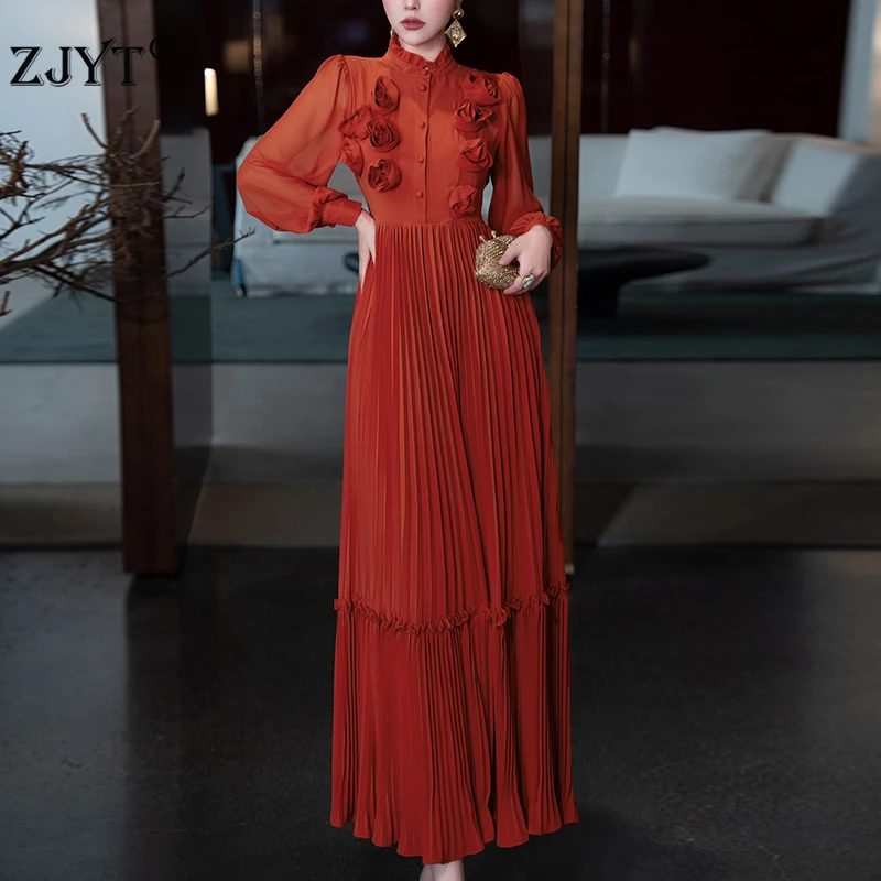 ZJYT Elegant Ladies 3D Floral Appliques Long Evening Party Dresses for Women 2025 Designer Ruffled Neck Spring Pleated Dress
ZJYT Elegant Ladies 3D Floral Appliques Long Evening Party Dresses for Women 2025 Designer Ruffled Neck Spring Pleated Dress