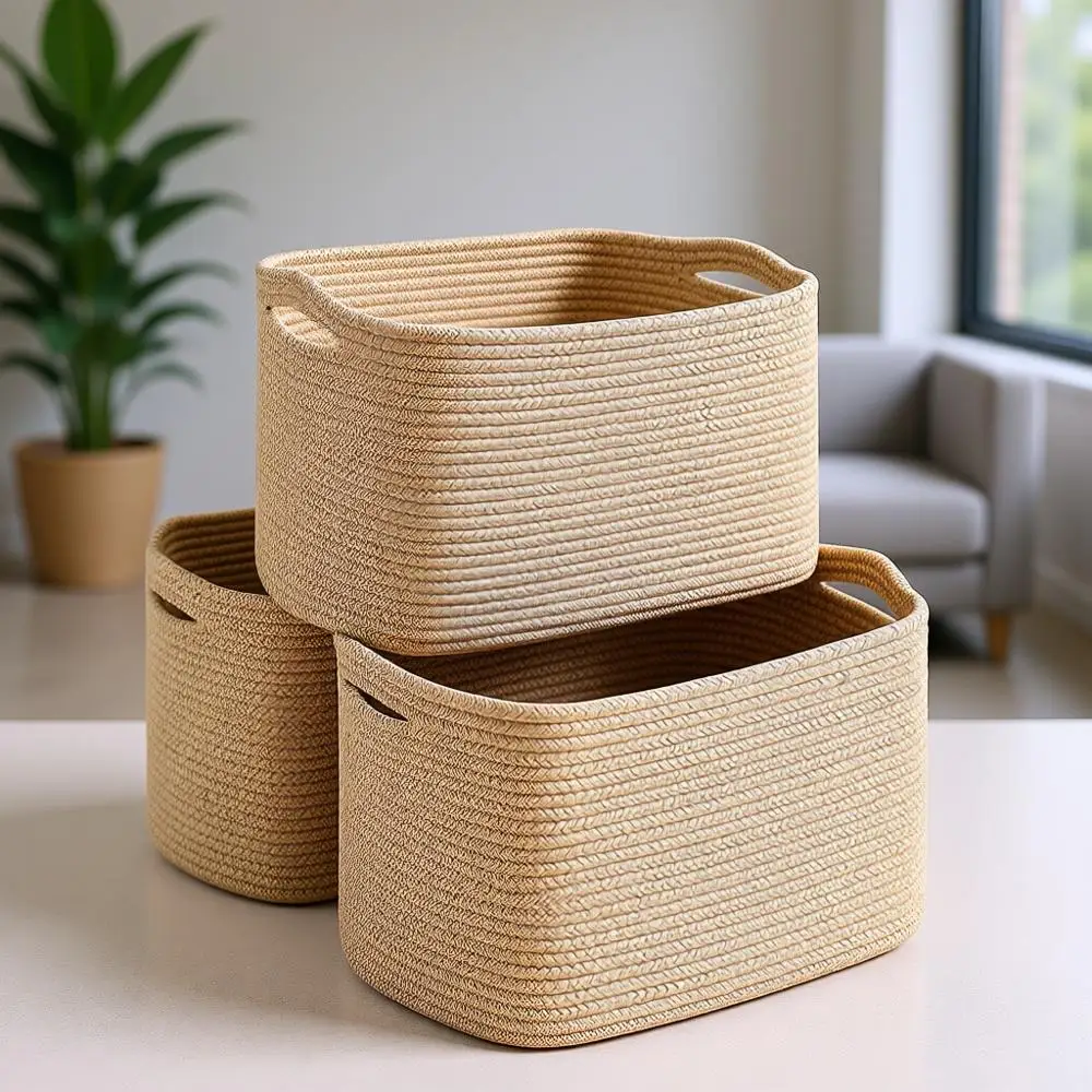 Set of 3 Brown Cotton Rope Storage Baskets, 14.8x11x9.5, Ideal for Toys, Kids' Rooms, and Home Organization
Set of 3 Brown Cotton Rope Storage Baskets, 14.8x11x9.5, Ideal for Toys, Kids' Rooms, and Home Organization