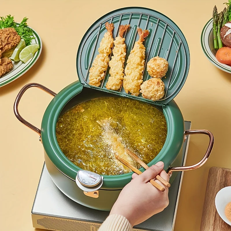 Japanese Tempura Deep Fryer Pot with Fahrenheit Thermometer Nonstick Carbon Steel Oil Fryer, Fried Tempura/Chicken/Fish/Shrimp, Easy Clean, Green Tempura Pan
Japanese Tempura Deep Fryer Pot with Fahrenheit Thermometer Nonstick Carbon Steel Oil Fryer, Fried Tempura/Chicken/Fish/Shrimp, Easy Clean, Green Tempura Pan