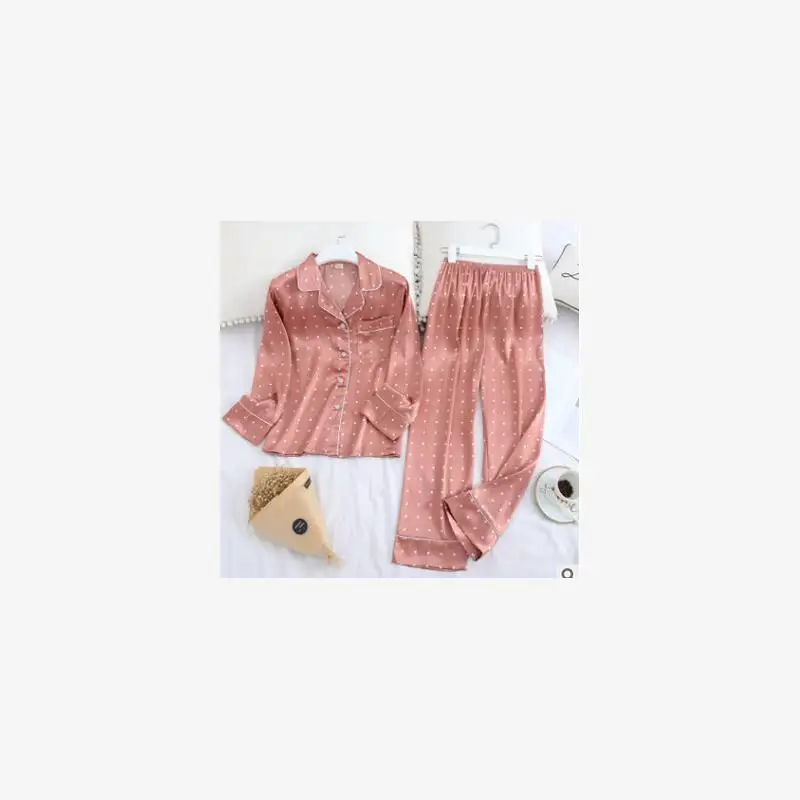 Silk Satin Lapel Women Pajama Set Fashion Print Sleepwear Comfortable Soft Material Autumn Collection Student Work Uniform
Silk Satin Lapel Women Pajama Set Fashion Print Sleepwear Comfortable Soft Material Autumn Collection Student Work Uniform