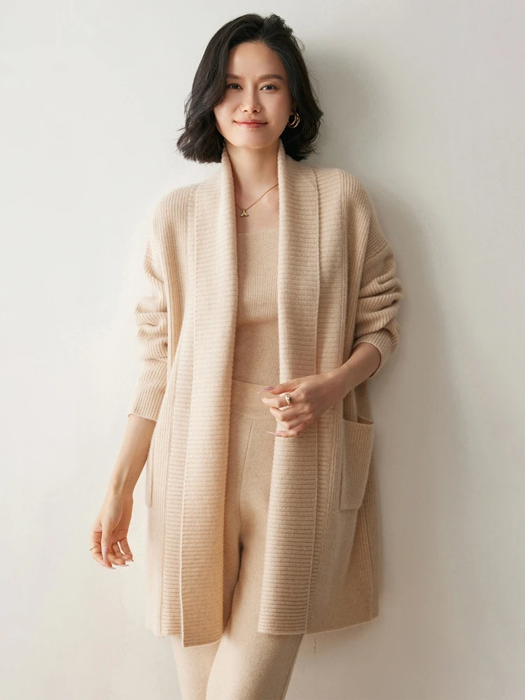 Autumn Winter clothes Woman 100% Cashmere Cardigan Sweater Lapel Collar Mid-calf Pocket Intellectual Jacket Outwear Thick Warm
Autumn Winter clothes Woman 100% Cashmere Cardigan Sweater Lapel Collar Mid-calf Pocket Intellectual Jacket Outwear Thick Warm
