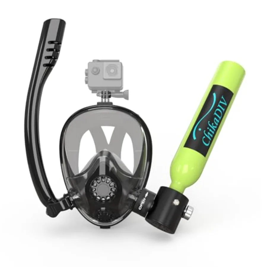 Snorkeling application, aluminum alloy, matte black, DOT-certified 0.5L mini scuba tank with integrated full-face sub-mask unde
Snorkeling application, aluminum alloy, matte black, DOT-certified 0.5L mini scuba tank with integrated full-face sub-mask unde