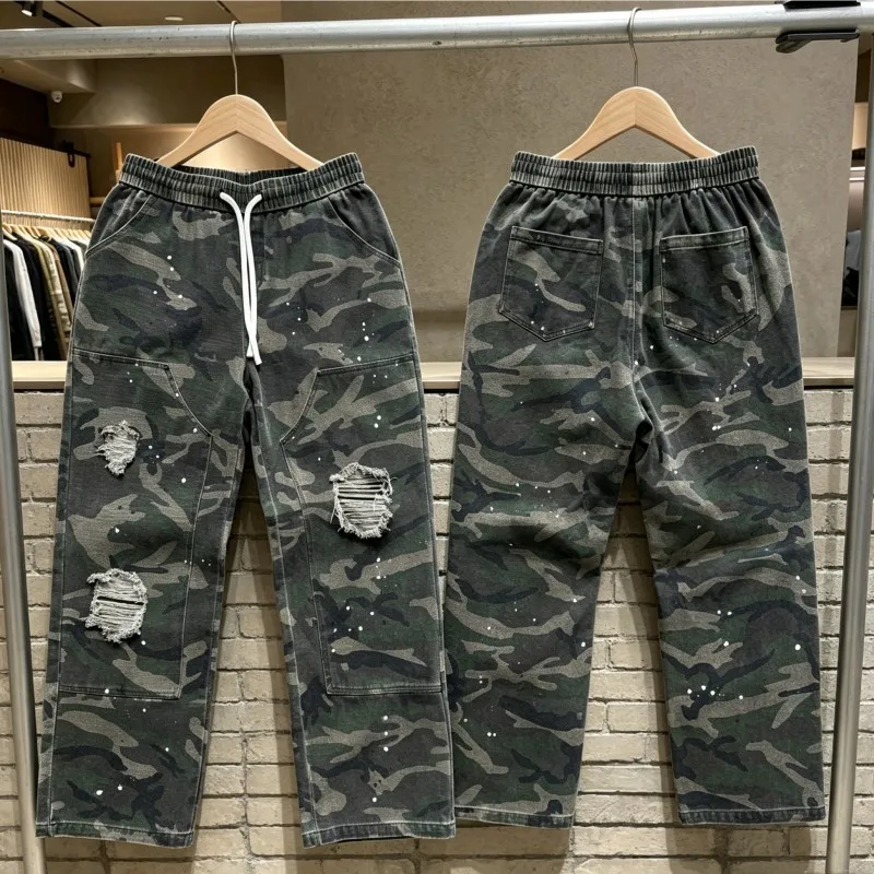 Heavy Washed Damages Saint Pants Hand-painted Splashed Green Camouflage Logging Workwear Pants Men Women Drawstring Trousers
Heavy Washed Damages Saint Pants Hand-painted Splashed Green Camouflage Logging Workwear Pants Men Women Drawstring Trousers