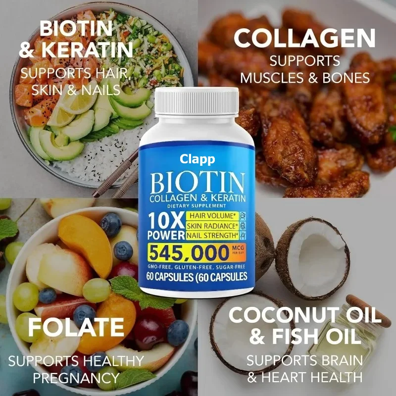Biotin Collagen Vitamin Capsules Containing Folic Acid Keratin - Skin and Nail Supplement (60 Capsules)
Biotin Collagen Vitamin Capsules Containing Folic Acid Keratin - Skin and Nail Supplement (60 Capsules)