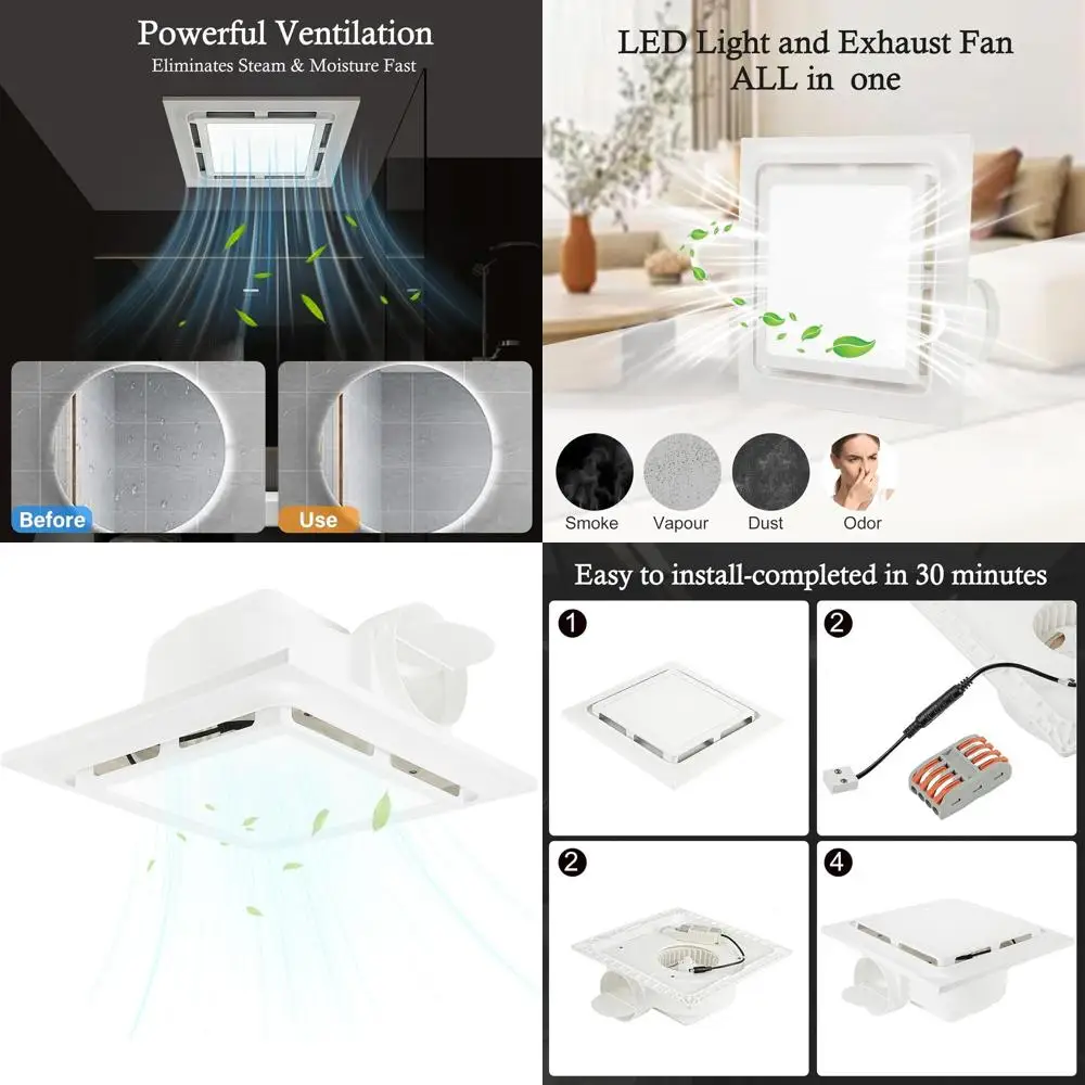4 Duct Bathroom Exhaust Fan with LED Light, 125cm x 9.5, 0.7 Sone, 6500K 1200LM
4 Duct Bathroom Exhaust Fan with LED Light, 125cm x 9.5, 0.7 Sone, 6500K 1200LM