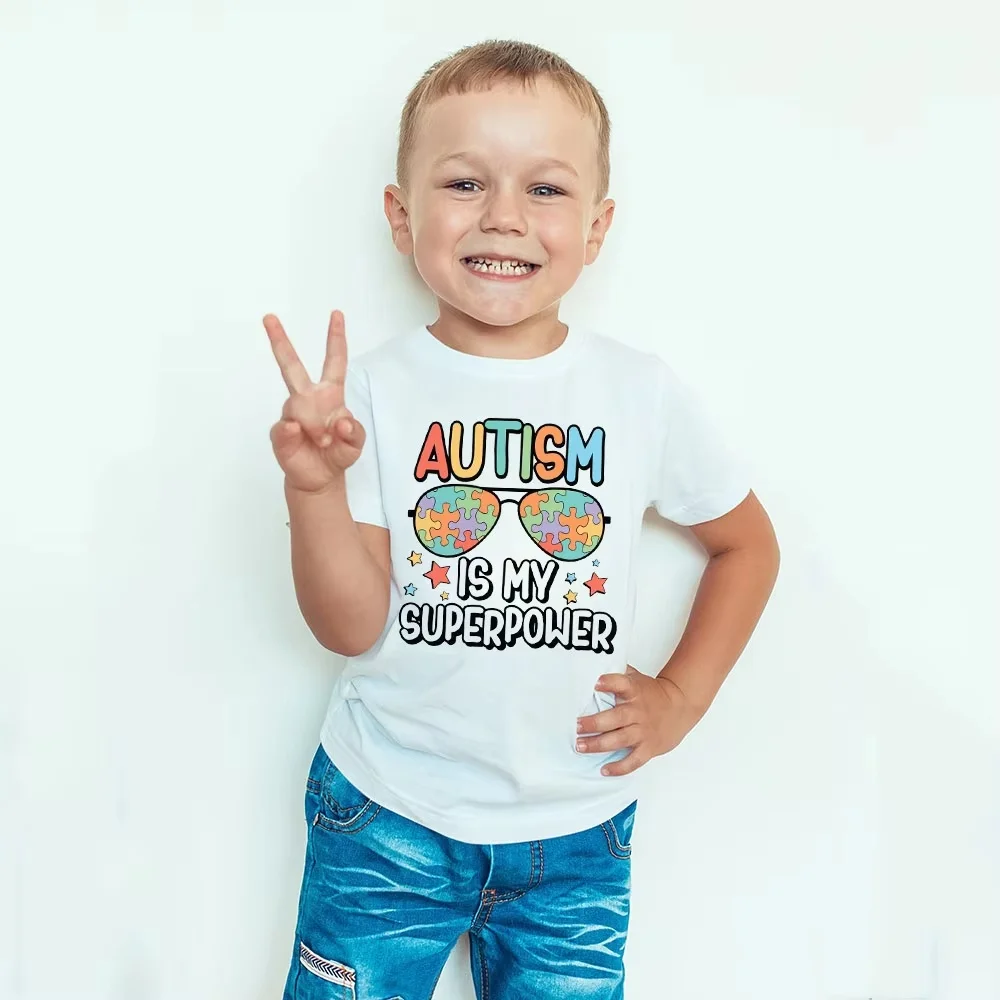 Autism Is My Superpower Children's T-Shirt Careing Autism Summer Short Sleeve Tops Colorful Puzzle Boys Tees Loose Kids Clothes
Autism Is My Superpower Children's T-Shirt Careing Autism Summer Short Sleeve Tops Colorful Puzzle Boys Tees Loose Kids Clothes