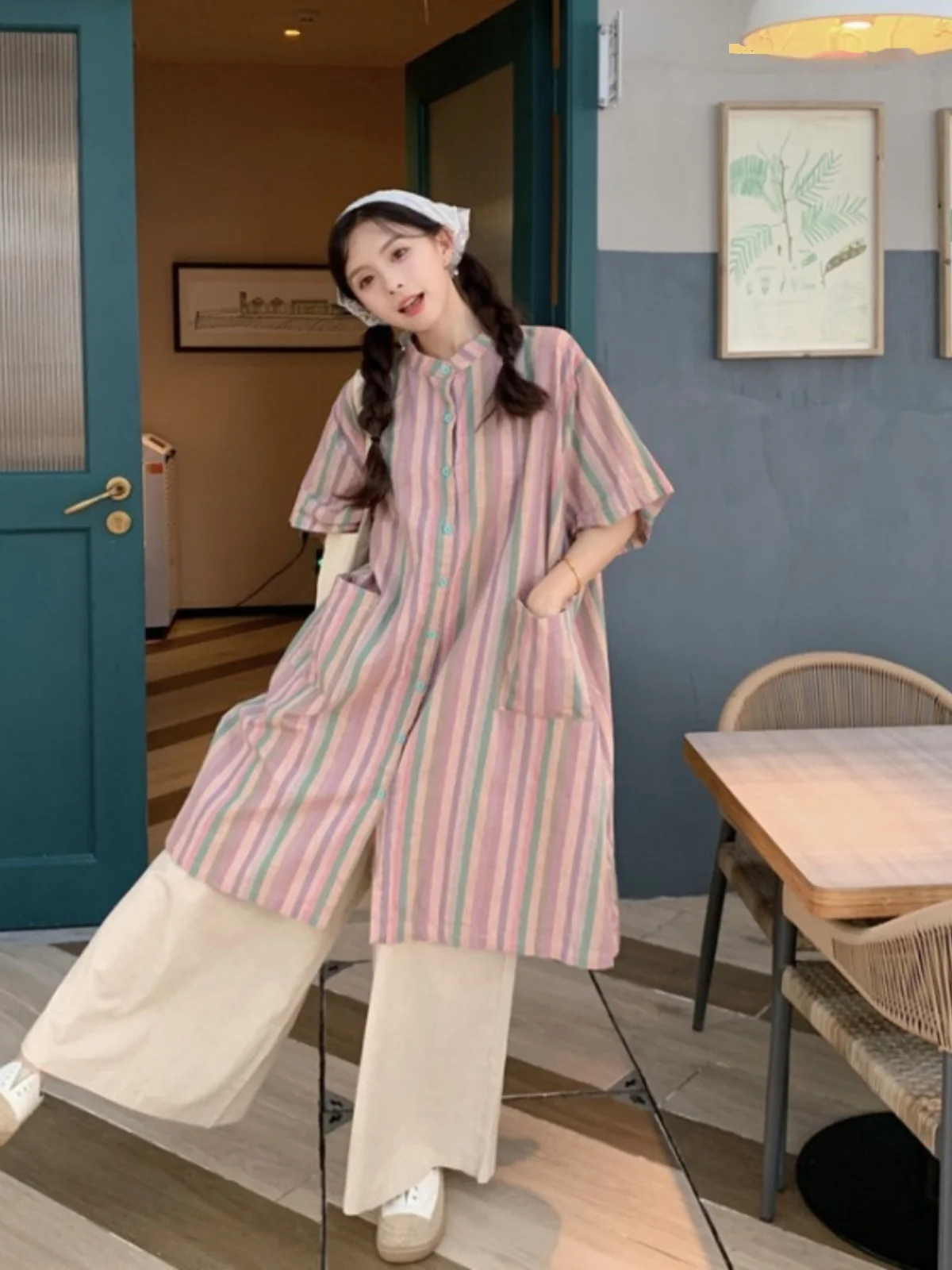 Fashionable plus Size Summer Striped Color Block Casual Long Shirt Women's Set Straight Leg Wide Leg Pants Two Piece Set
Fashionable plus Size Summer Striped Color Block Casual Long Shirt Women's Set Straight Leg Wide Leg Pants Two Piece Set