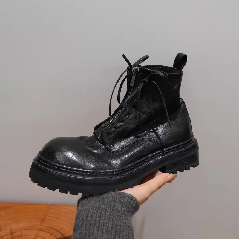 Vintage Washed Genuine Leather Thick-soled Riding Boots Women's Shoes Lace Up Motorcycle Ankle Boots Female Black Cow Leather
Vintage Washed Genuine Leather Thick-soled Riding Boots Women's Shoes Lace Up Motorcycle Ankle Boots Female Black Cow Leather