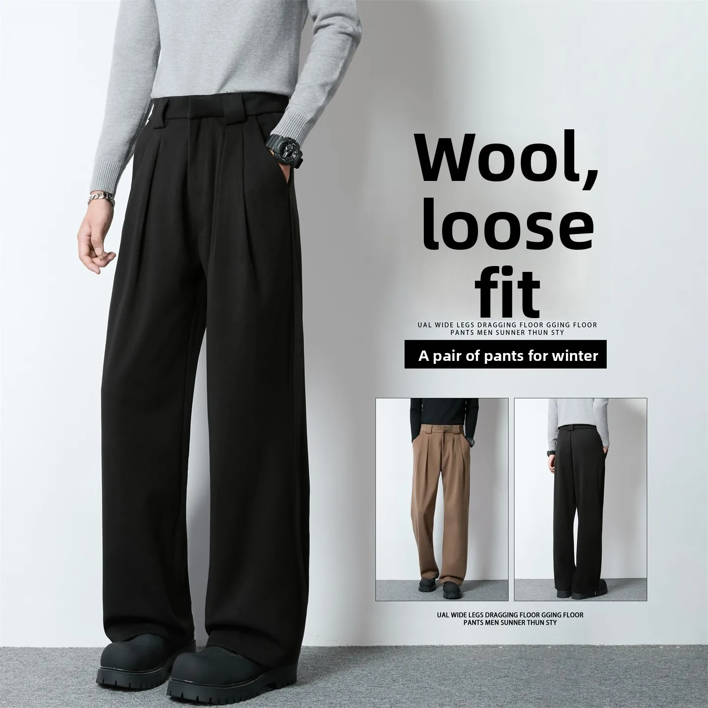 Autumn Winter Men's Casual Woolen West Pants Double Pleat Straight Leg Floor Length Loose Fit Versatile High End Feeling
Autumn Winter Men's Casual Woolen West Pants Double Pleat Straight Leg Floor Length Loose Fit Versatile High End Feeling