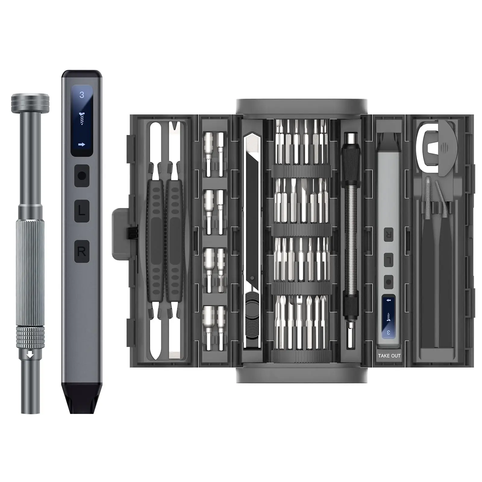 83 in 1 Mini Electric Screwdriver with Led Light and Magnetic Mat, Professional Repair Tool for Phone Watch Camera Laptop PC
83 in 1 Mini Electric Screwdriver with Led Light and Magnetic Mat, Professional Repair Tool for Phone Watch Camera Laptop PC