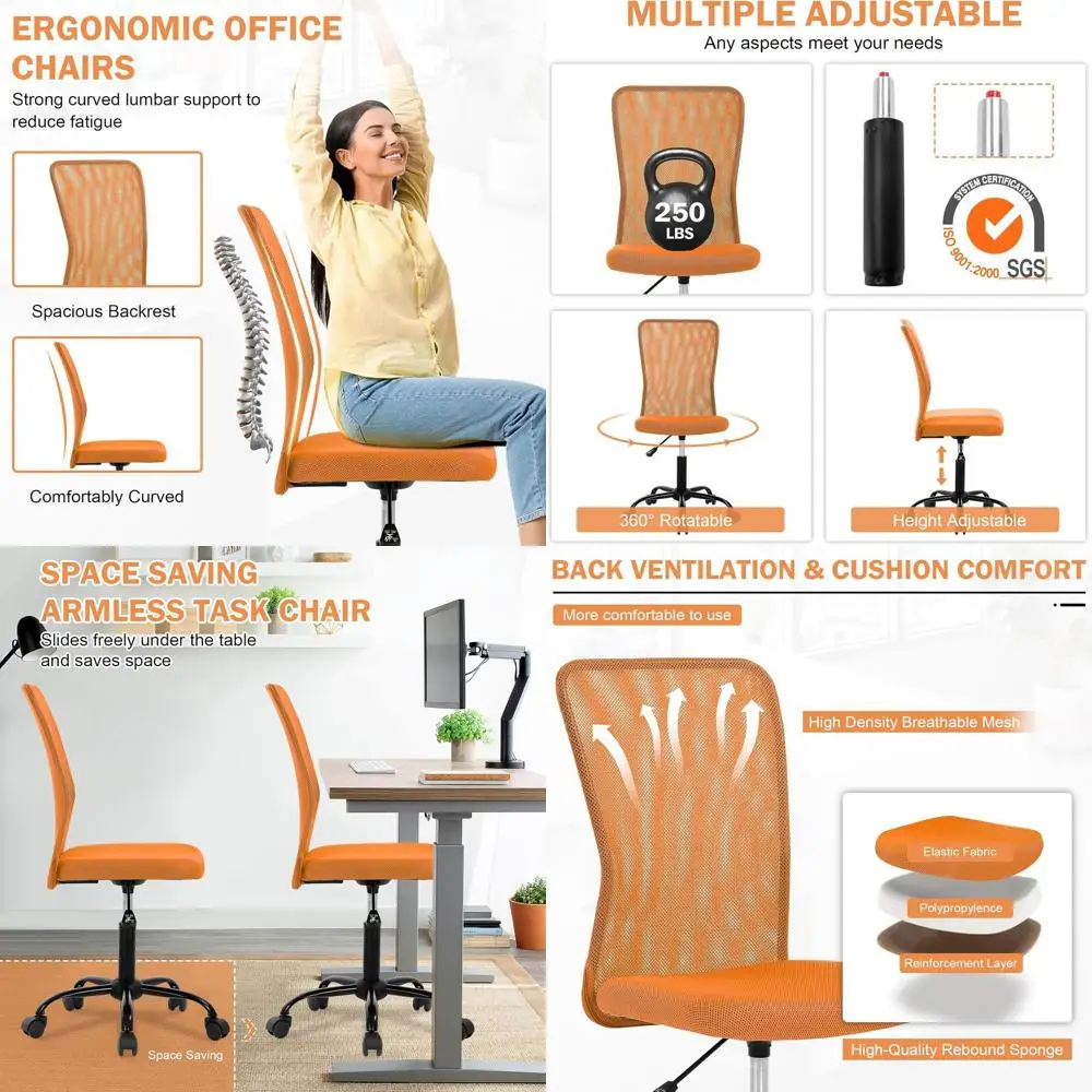 Эргономичное офисное кресло с сетчатой спинкой, на колесиках, регулируемое по высоте, без подлокотников, с удобной средней спинкой, для домашнего офиса, спальни, небольших помещений
Эргономичное офисное кресло с сетчатой спинкой, на колесиках, регулируемое по высоте, без подлокотников, с удобной средней спинкой, для домашнего офиса, спальни, небольших помещений