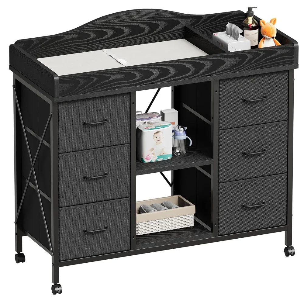 Детский комод с 6 ящиками и пеленальной столешницей, водонепроницаемая подставка для пеленания подгузников, регулируемые полки для хранения, мобильные
Детский комод с 6 ящиками и пеленальной столешницей, водонепроницаемая подставка для пеленания подгузников, регулируемые полки для хранения, мобильные