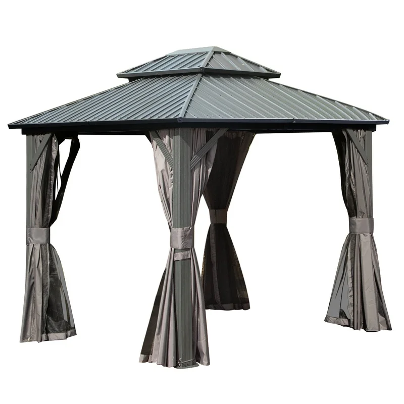 8x10ft Hardtop Gazebo with Galvanized Steel Roof, Curtains, and Mesh for Outdoor Events, Patio, Backyard Use, Grey
8x10ft Hardtop Gazebo with Galvanized Steel Roof, Curtains, and Mesh for Outdoor Events, Patio, Backyard Use, Grey