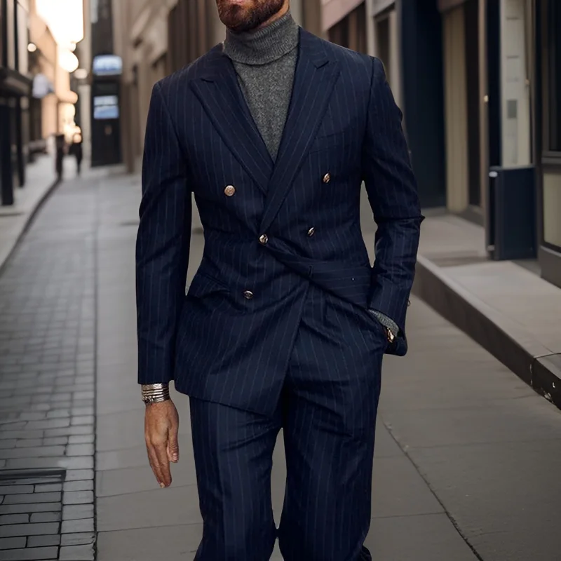 Stripe Business Men Suits Formal for Wedding 2024 Groom Tuxedo Double Breasted Navy Blue Slim Fit Fashion Costume (Jacket+Pant)
Stripe Business Men Suits Formal for Wedding 2024 Groom Tuxedo Double Breasted Navy Blue Slim Fit Fashion Costume (Jacket+Pant)