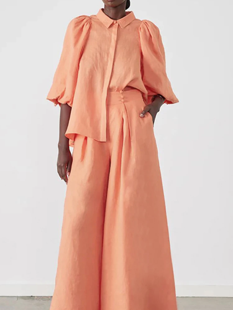 Fashion High Waist Pocket Wide Leg Pants Outfit Elegant Solid Color Two Piece Set 2025 Autumn Women Lapel Puff Sleeve Shirt Suit
Fashion High Waist Pocket Wide Leg Pants Outfit Elegant Solid Color Two Piece Set 2025 Autumn Women Lapel Puff Sleeve Shirt Suit