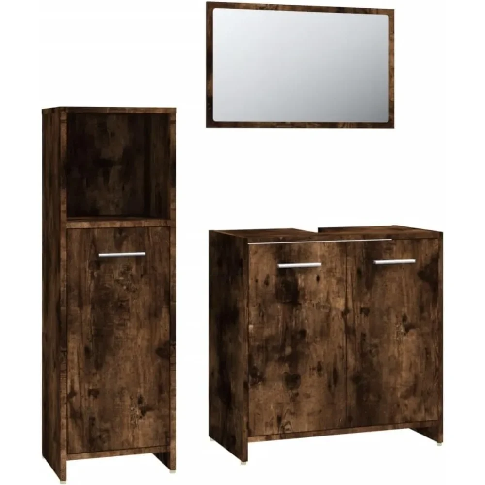 3 Piece Bathroom Furniture Set Smoked Oak Engineered Wood with Sink Cabinet Low and Mirror Modern Storage Solution Vanity
3 Piece Bathroom Furniture Set Smoked Oak Engineered Wood with Sink Cabinet Low and Mirror Modern Storage Solution Vanity