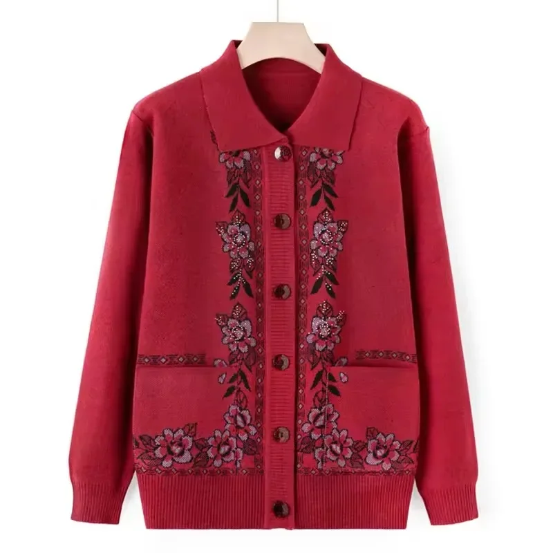 Spring Autumn Knitted Cardigan Sweater Female Knitwear Jacket Middle Aged Elderly Mother Woolen Coat Lapel Collar Women
Spring Autumn Knitted Cardigan Sweater Female Knitwear Jacket Middle Aged Elderly Mother Woolen Coat Lapel Collar Women