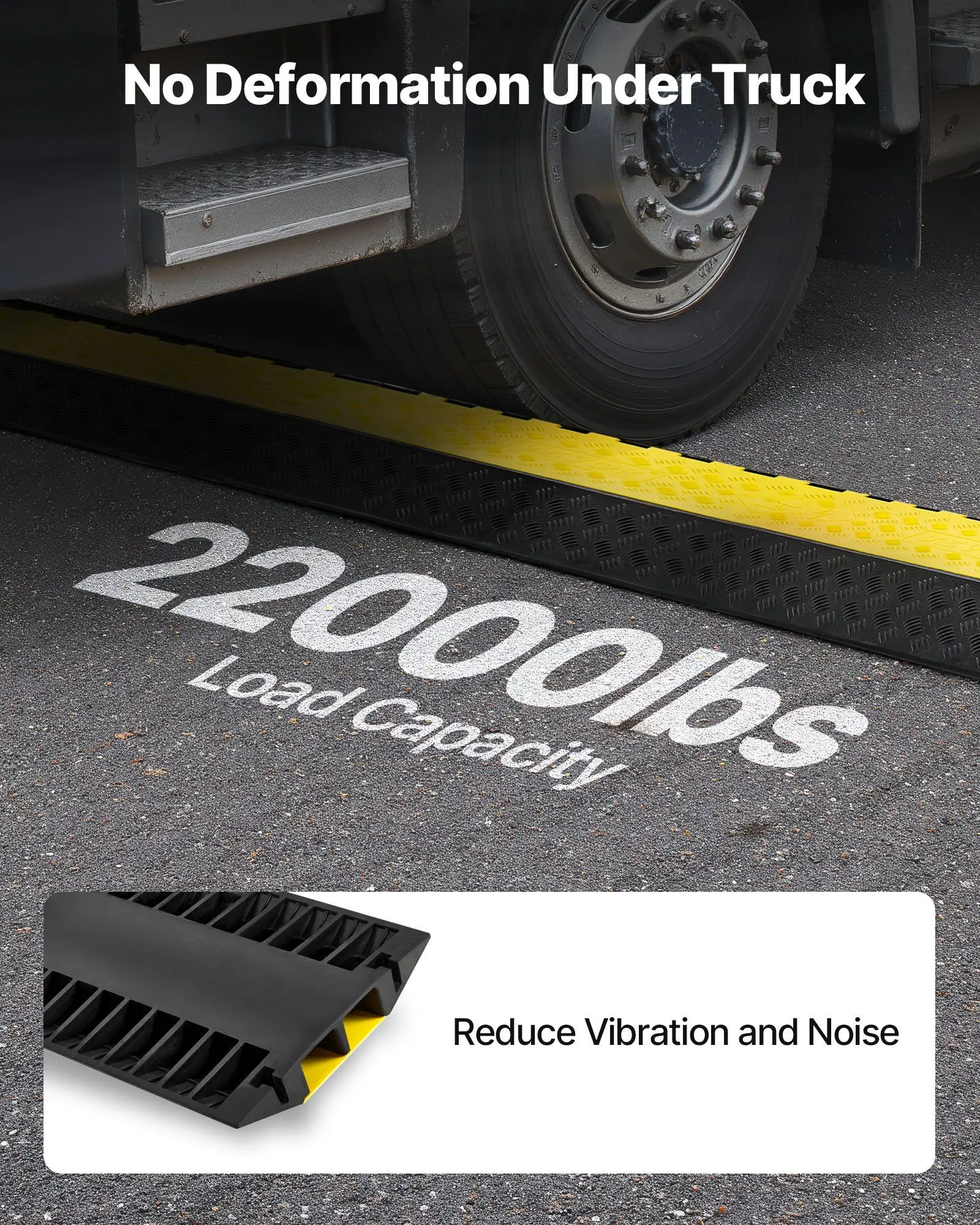 Cable Protector Ramp, 22,000 lbs/axle Capacity, 2 Channel Heavy Duty Rubber Cord Hose Wire Cover, 4 x 3 in Channel, Traffic Speed Bump with Flip-Open Top Cover, for Indoor Outdoor Use, 1 Pack
Cable Protector Ramp, 22,000 lbs/axle Capacity, 2 Channel Heavy Duty Rubber Cord Hose Wire Cover, 4 x 3 in Channel, Traffic Speed Bump with Flip-Open Top Cover, for Indoor Outdoor Use, 1 Pack