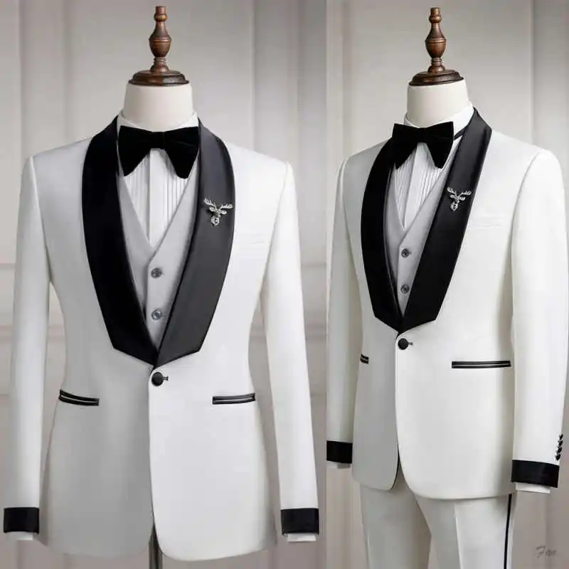 Classic White Black 3-Piece Tuxedo Suit Shawl Lapel Formal Wedding Prom Business Suit For Men Custom Made M263581
Classic White Black 3-Piece Tuxedo Suit Shawl Lapel Formal Wedding Prom Business Suit For Men Custom Made M263581