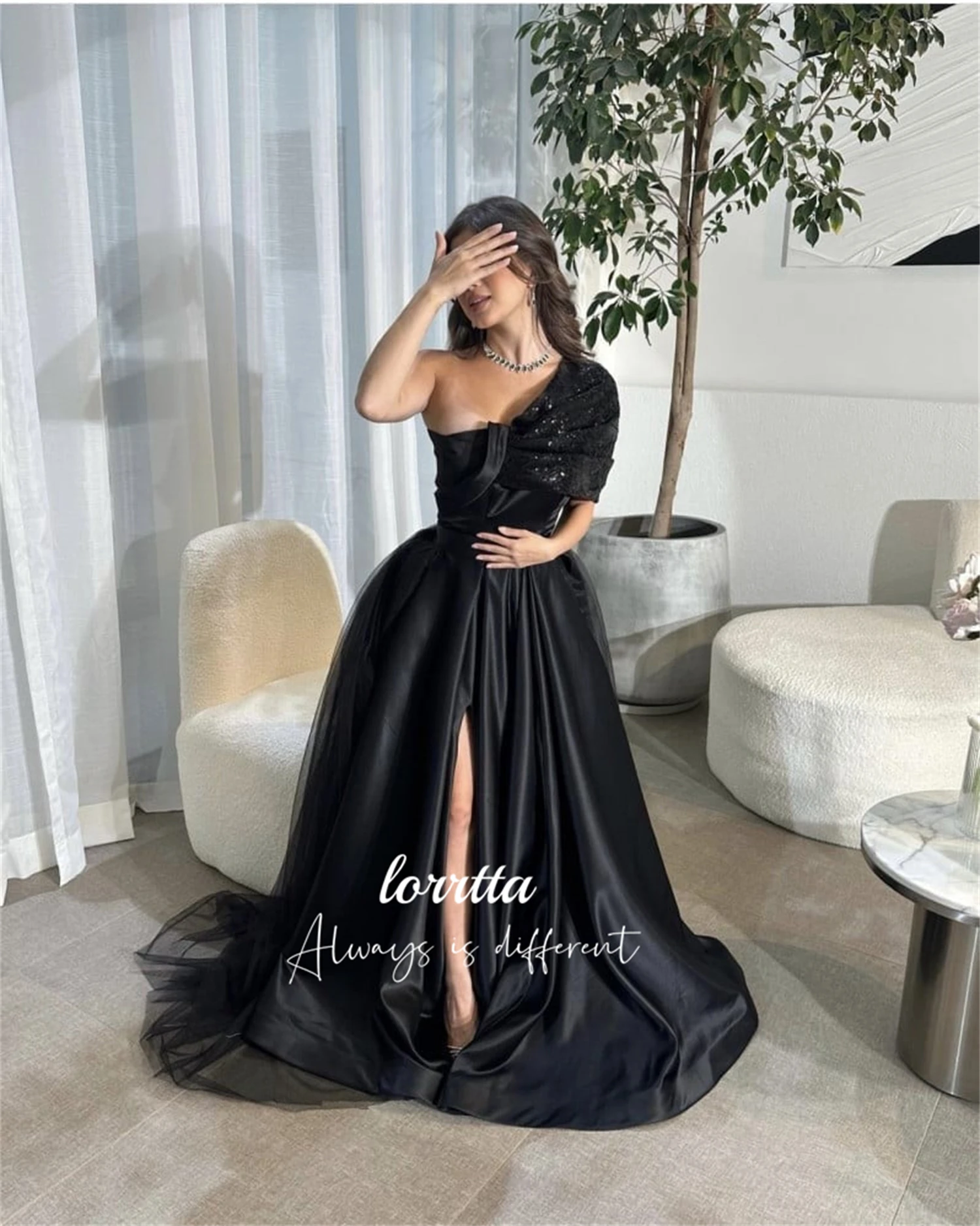 Lorrtta Mesh Decoration Black One Shoulder Sleeve Satin Evening Dress Eid Al-fitr Line A Elegant Dresses Women 2024 Gown Party
Lorrtta Mesh Decoration Black One Shoulder Sleeve Satin Evening Dress Eid Al-fitr Line A Elegant Dresses Women 2024 Gown Party