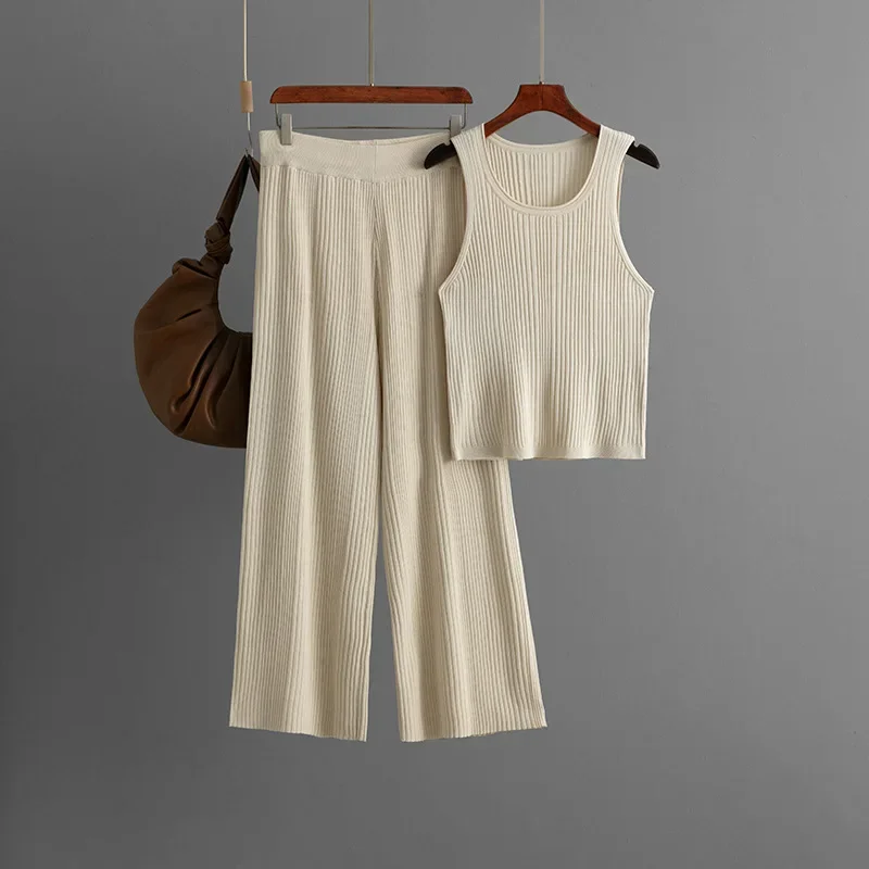 Casual Knitting Vest+Elastic waist Pants 2-pieces Suit Summer Women's Set New Women's O-Neck Sleeveless Solid Tops Knit Sets
Casual Knitting Vest+Elastic waist Pants 2-pieces Suit Summer Women's Set New Women's O-Neck Sleeveless Solid Tops Knit Sets