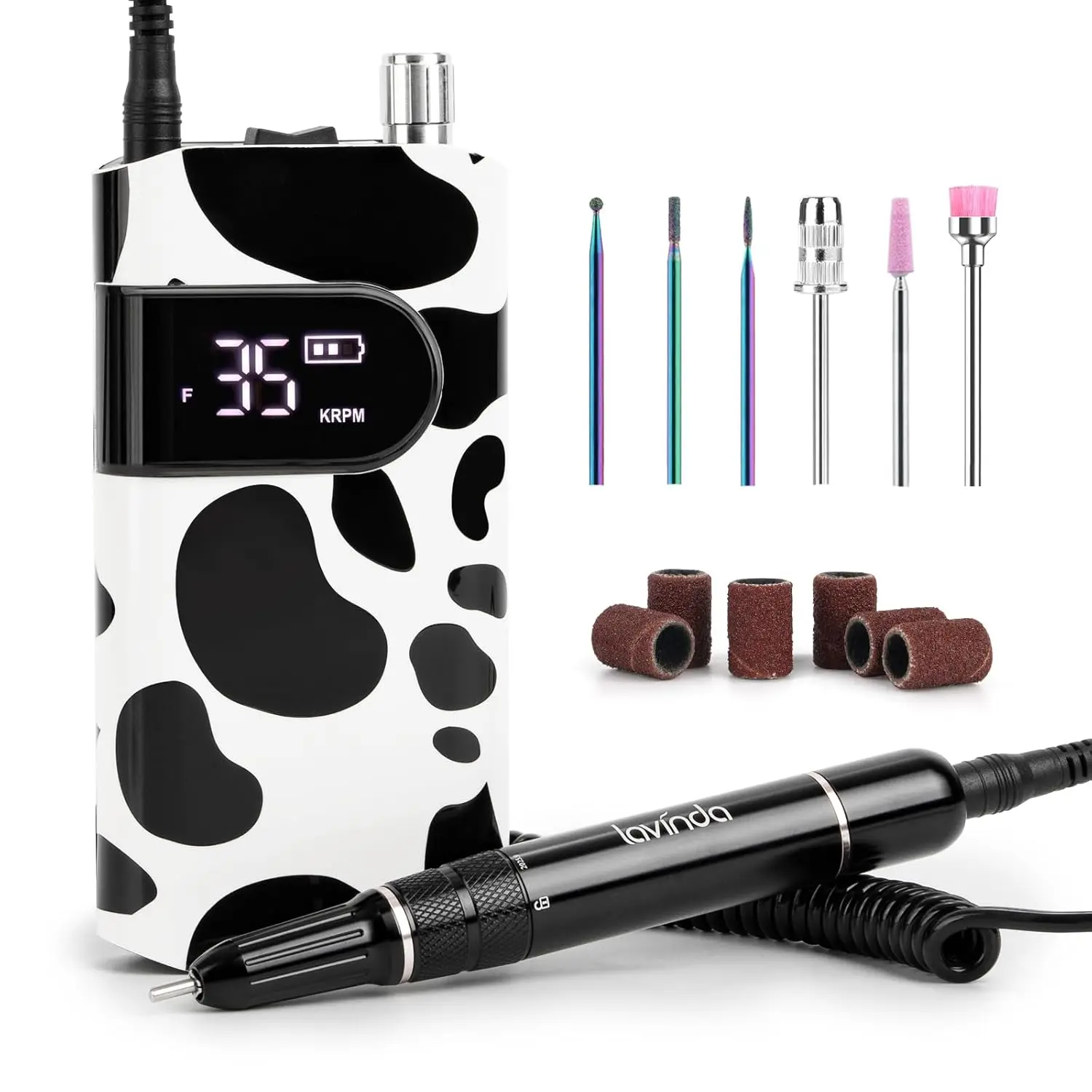 35000RPM Cordless Nail Drill, Rechargeable Efile for Acrylic Gel Nails, Manicure Pedicure Tool with 6 Bits - Cow Print
35000RPM Cordless Nail Drill, Rechargeable Efile for Acrylic Gel Nails, Manicure Pedicure Tool with 6 Bits - Cow Print
