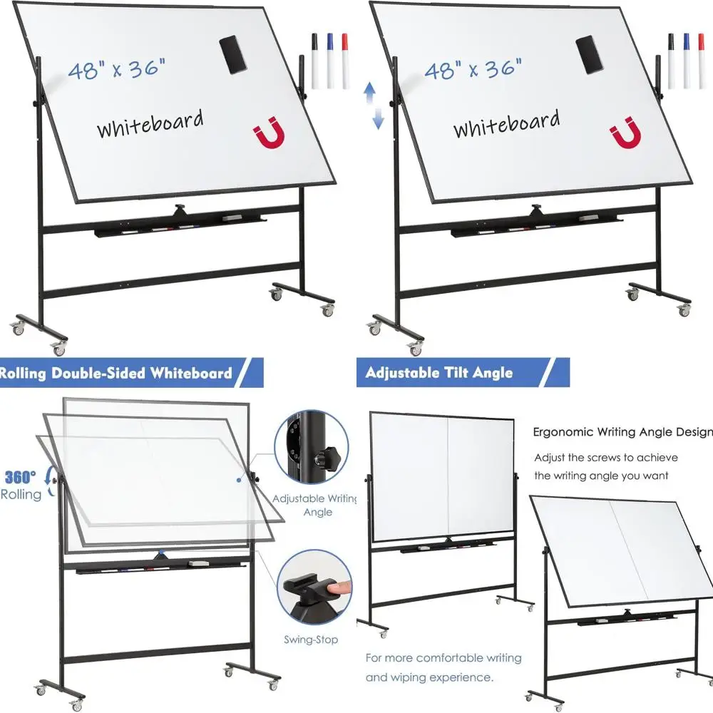 Double-Sided Magnetic Whiteboard on Wheels, 48x36, Adjustable Height, Dry Erase Board with Stand for Home, Office, Classroom, Bl
Double-Sided Magnetic Whiteboard on Wheels, 48x36, Adjustable Height, Dry Erase Board with Stand for Home, Office, Classroom, Bl