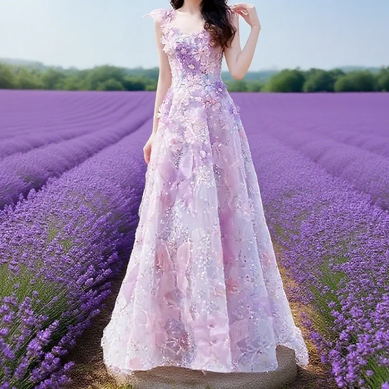 New Women's Summer Sweet One Shoulder Purple Bridal Fashion Glitter Slimming Flower Long Dress Evening Dress Customized
New Women's Summer Sweet One Shoulder Purple Bridal Fashion Glitter Slimming Flower Long Dress Evening Dress Customized